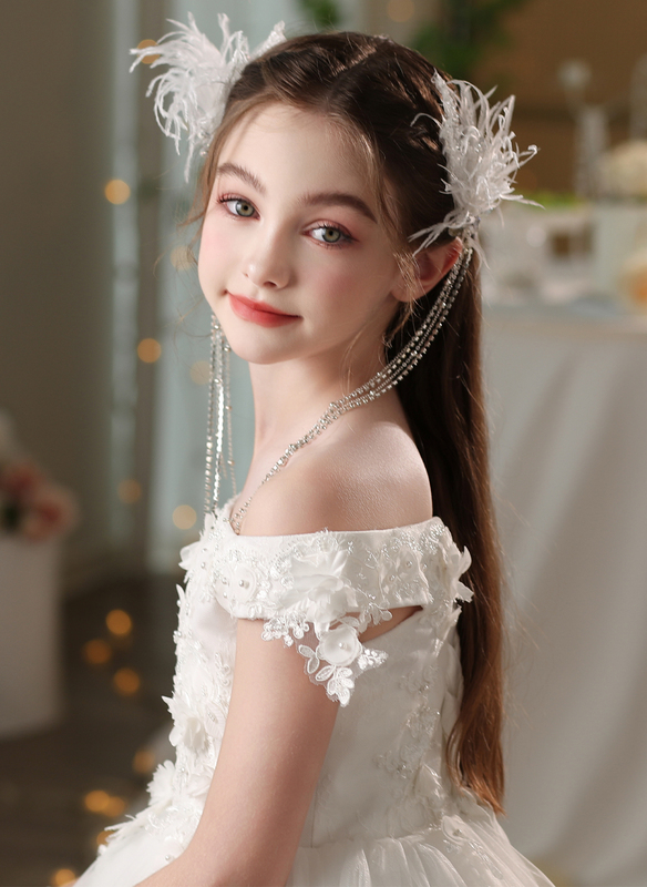 Pearl Rhinestones Faux Feather Flower Girl Headpieces (Set of 2) 