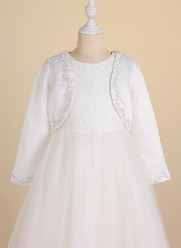 Pearl Lace Long Sleeves First Communion Flower Girl Wraps 