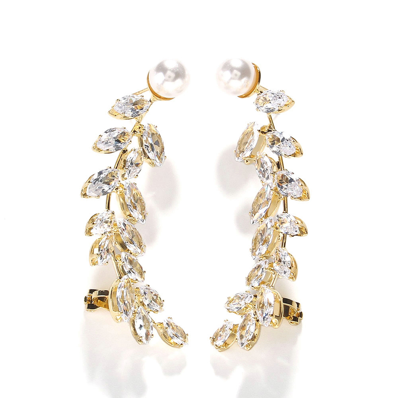 Exquisite Cubic Zirconia Pearl Ear Climbers 