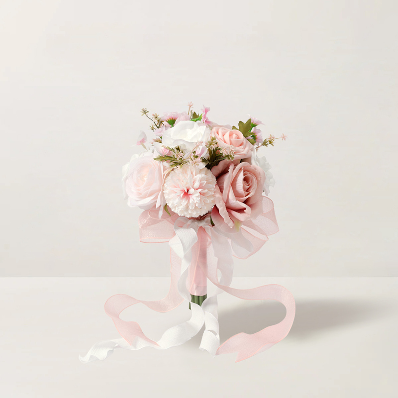 Artificial Wedding Flowers Round Silk Cloth Roses Bridesmaid Bouquets 