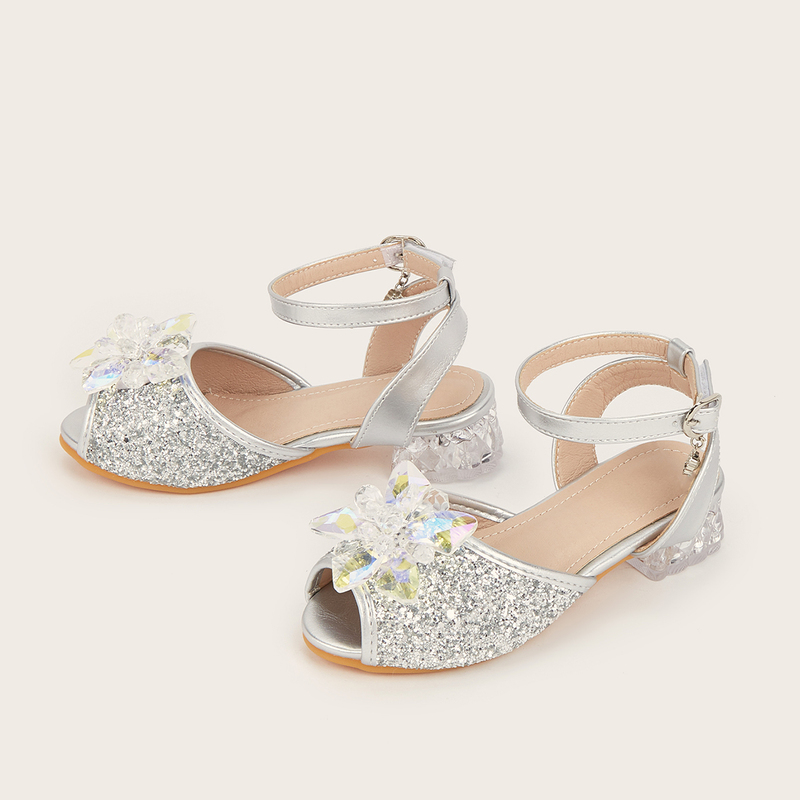 Girl's Princess Shoes Daily Party Crystal Glitter Peep Toe Low Heel Shoes 