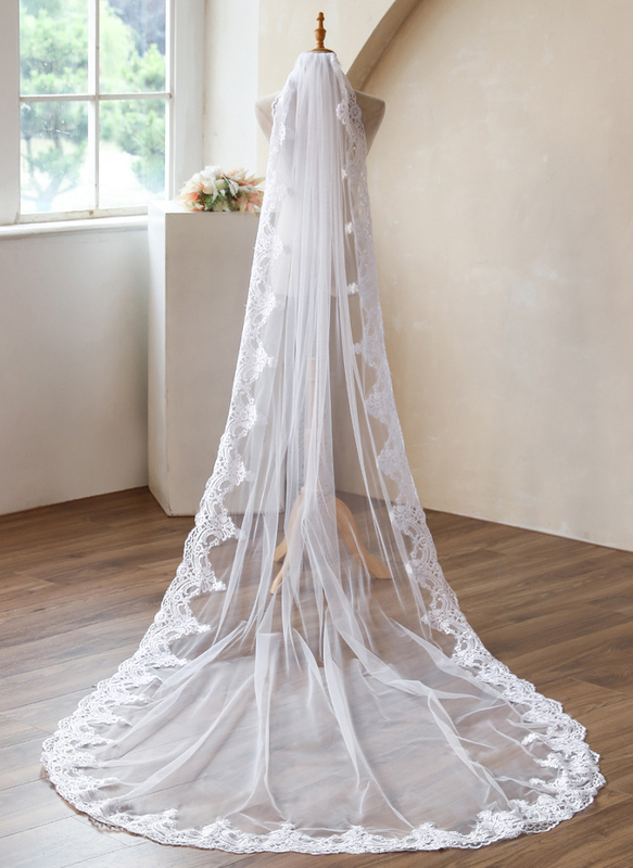 Lace Cut Edge Single Tier Bridal Cathedral Length 118" Mantilla Wedding Veils 