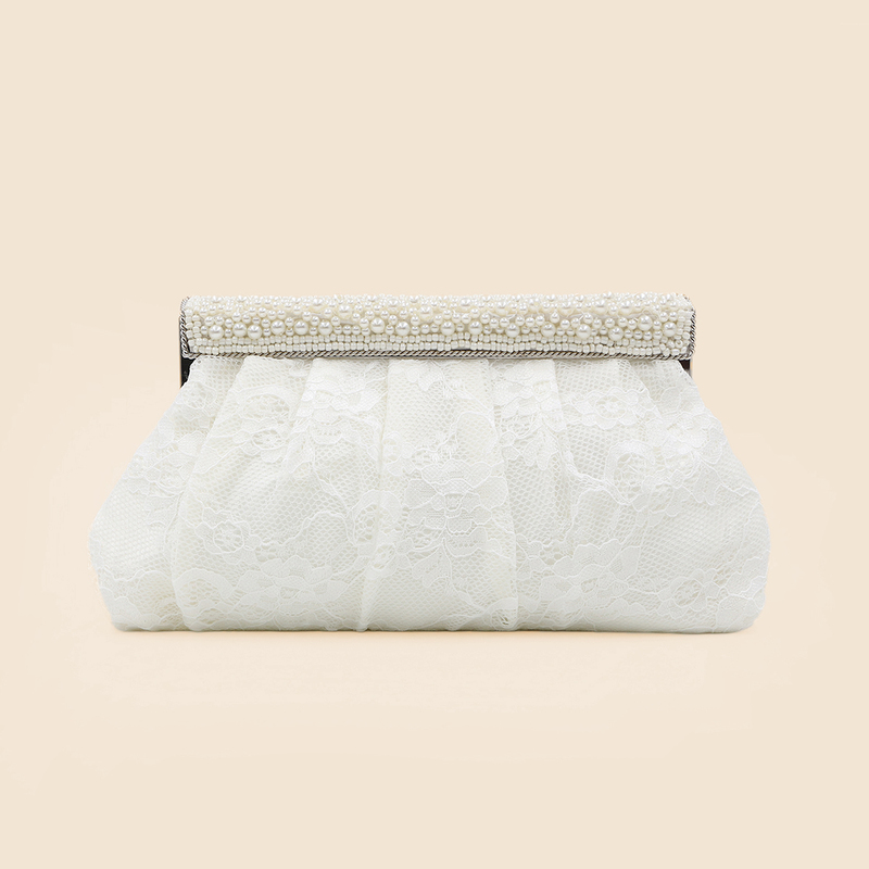 Rhinestone Evening Lace Evening Bags in White 