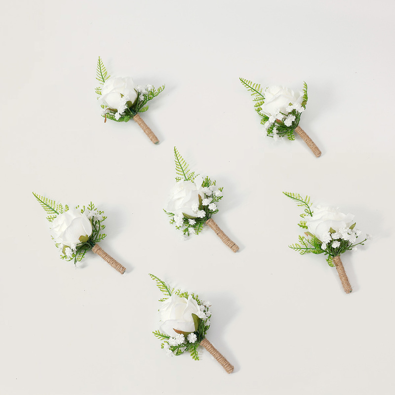 6 PCS Artificial Wedding Flowers Silk Roses Boutonniere 
