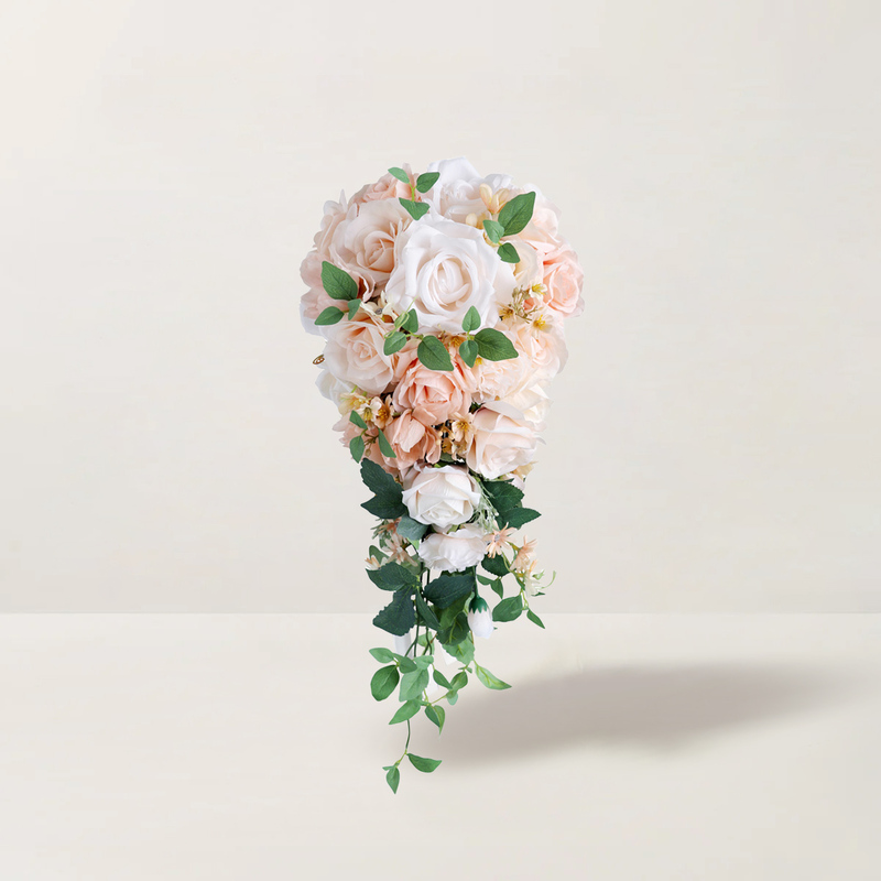 Artificial Wedding Flowers Cascade Silk Cloth Roses Bridal Bouquets 