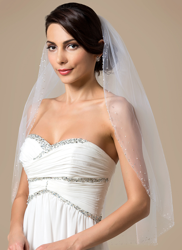 Perlen Strass Perlenbesatz-Kante Einstufig Hochzeit Kurzer Schleier 85 cm Brautschleier 