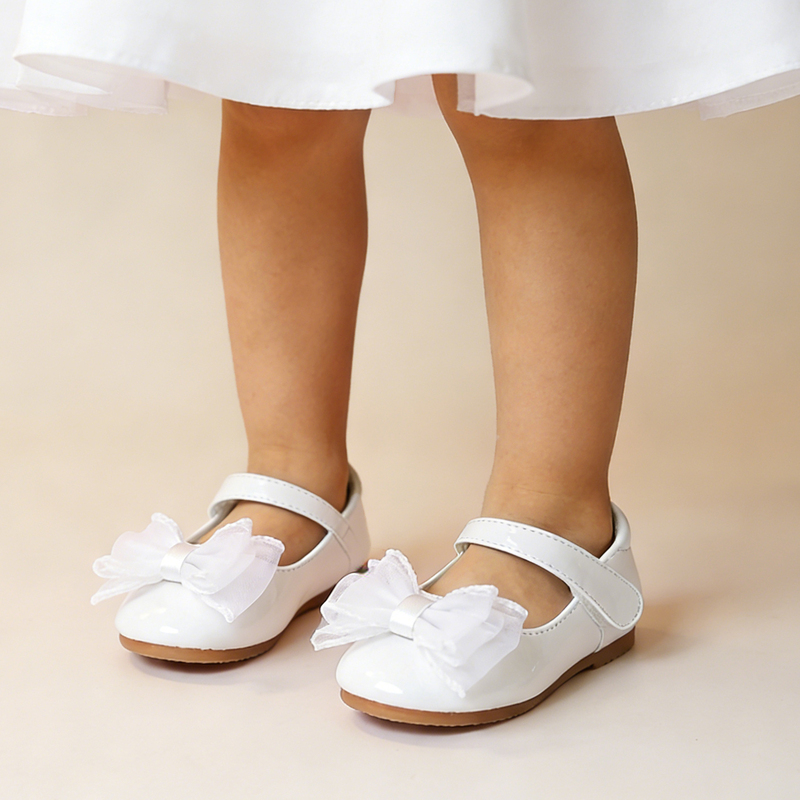 Chaussures plates filles mariage nœud papillon similicuir talon plat chaussures
