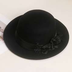 Mulher lã aba reta chapéu de igreja boater com flor de organza para o outono/inverno
