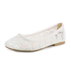 Vrouwen bruidsschoenen kant satijn platte hak ronde teen bruiloft flats junior bruidsmeisje schoenen elegant huwelijk schoenen 