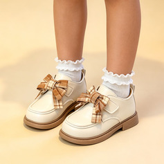 Bambina scarpe flower girl all'aperto fiocco pelle microfibra punta tonda tacco piatto scarpe