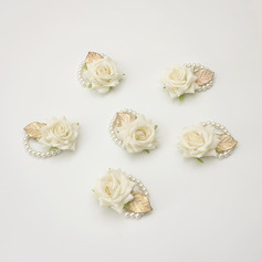 6 kpl keinotekoinen hääkukat silkki ruusut ranne kukkakimppu 