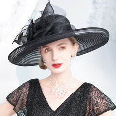 Women's Wide Brim Faux Feather Hair Yarn Kentucky Derby Church Hats