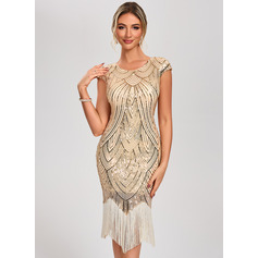 Kotelomekko pyöreä kaula-aukko polvipituinen paljetti cocktail-mekko (016150195)