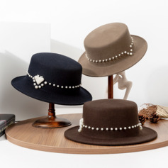 Flat Brim Winter Beading Wool Special Occasion Wedding Hats 