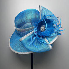 Damen Breites Krempe Kunstfedern Blumen Schleife Sinamay Kentucky Derby Kirchenhüte 