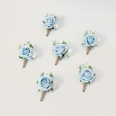6 PCS Artificial Wedding Flowers Silk Roses Boutonniere 