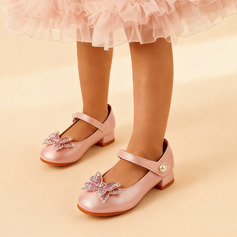 Meisjes prinsesschoenen huwelijk feest strik strass kunstleer ronde teen lage hak schoenen 