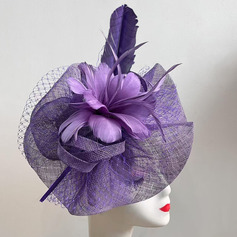 Damen Vintage Kunstfedern Blumen Sinamay Cocktail Kentucky Derby Faszinatoren mit Stirnband 