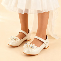Meisjes bloemenmeisje schoenen huwelijk feest strik parel strass kunstleer ronde teen lage hak schoenen 