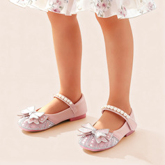 Girl's Flower Girl Shoes Princess Shoes Wedding Party Mary Jane Bowknot Pearl Rhinestone Faux Leather Round Toe Flat Heel Shoes 