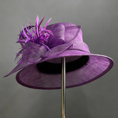 Damen Breites Krempe Kunstfedern Twist-Bogen Sinamay Kentucky Derby Damentag Kirchenhüte 