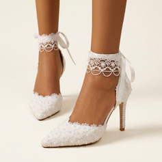 Femmes chaussures de mariage dentelle talon haut bout pointu escarpins de mariée élégante mariage chaussures