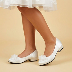 Girl's Pumps Flower Girl Shoes Wedding Party Junior Bridesmaid Shoes Flower Satin Round Toe Low Heel Shoes 