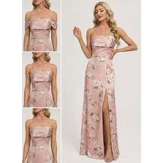 Jurk a-lijn-jurk van mat satijn met off-the-shoulder ruched