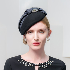 Vrouwen wijnoogst winter strass strik wol huwelijk cocktail baret van hat met clip elastisch koord 