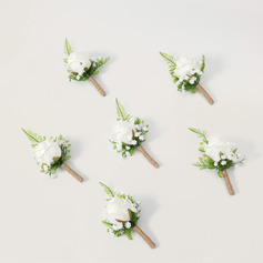 6 stuks kunstmatig bruiloftsbloemen zijde rozen boutonniere 