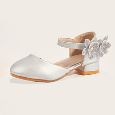 Girl's Flower Girl Shoes Wedding Party Flower Rhinestone Faux Leather Round Toe Low Heel Shoes 