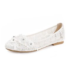 Vrouwen bruidsschoenen kant satijn platte hak ronde teen bruiloft flats junior bruidsmeisje schoenen elegant huwelijk schoenen 