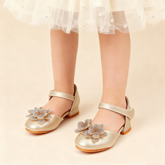 Girl's Princess Shoes Wedding Party Flower Rhinestone Faux Leather Round Toe Low Heel Shoes 