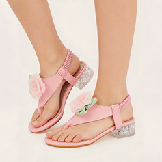 Flicka Sandaler Wedding Blomma fuskläder Öppen tå Låg Klack skor