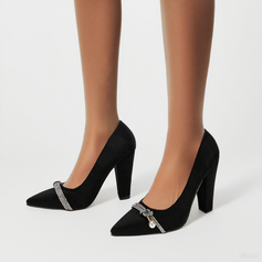 Escarpins femmes travail fête tissu talon haut talon carré bout pointu glisser sur chaussures 