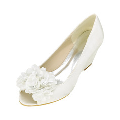 Женский Свадебная обувь Satin Танкетка Peep Toe Свадебные Каблуки Свадебная обувь элегантный свадьба обувь 