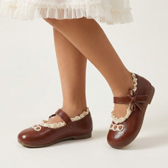 Bambina scarpe flower girl all'aperto increspature pelle microfibra punta tonda tacco piatto scarpe