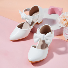 Girl's Flower Girl Shoes Wedding Party Bowknot Faux Leather Closed Toe Low Heel Shoes 