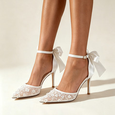 Women's Wedding Shoes Lace High Heel Point Toe Wedding Heels Elegant Bowknot Wedding Shoes