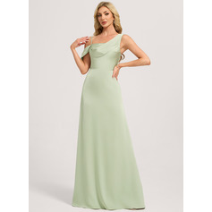 Sheath/Column Asymmetrical Floor-Length Matte Satin Bridesmaid Dress With Ruched (007428752)