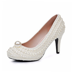 Женский Свадебная обувь Искусственная кожа Высокий каблук Круглый носок Свадебные Каблуки Свадебная обувь жемчужный элегантный свадьба Вечер обувь 