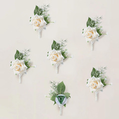 6 PCS Artificial Wedding Flowers Silk Roses Boutonniere 