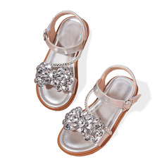 Girl's Sandals Wedding Party Rhinestone Faux Leather Open Toe Low Heel Shoes 