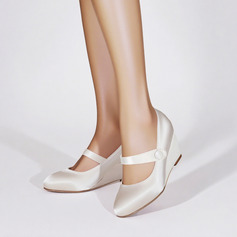 Женский Свадебная обувь Танкетка Круглый носок Свадебные Каблуки Обувь подружки невесты просто свадьба обувь 