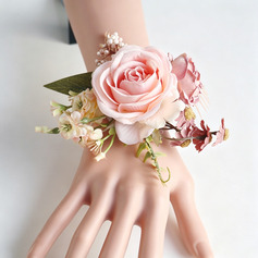 Artificial flores de casamento flor de seda rosas buquê de pulso