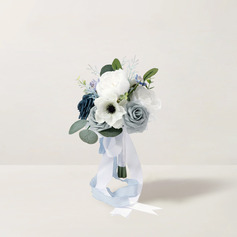 Artificial Wedding Flowers Round Silk Cloth Roses Bridesmaid Bouquets 