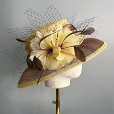 Damen Breites Krempe Kunstfedern Blumen Sinamay Cocktail Kentucky Derby Kirchenhüte 