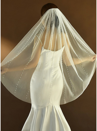 Perła Bez lamówki Pojedynczy poziom Ślubny Długość palca 100 cm Welon