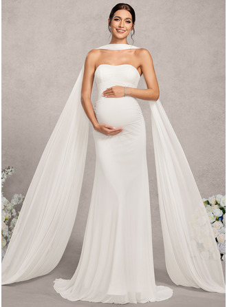 Trompet/Havfrue Sweetheart Sweep/Brush train Mesh Jersey Graviditetskjoler med Plisseret 