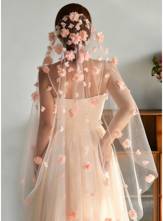 Floral Cut Edge Single Tier Bridal Fingertip Length 39" Wedding Veils